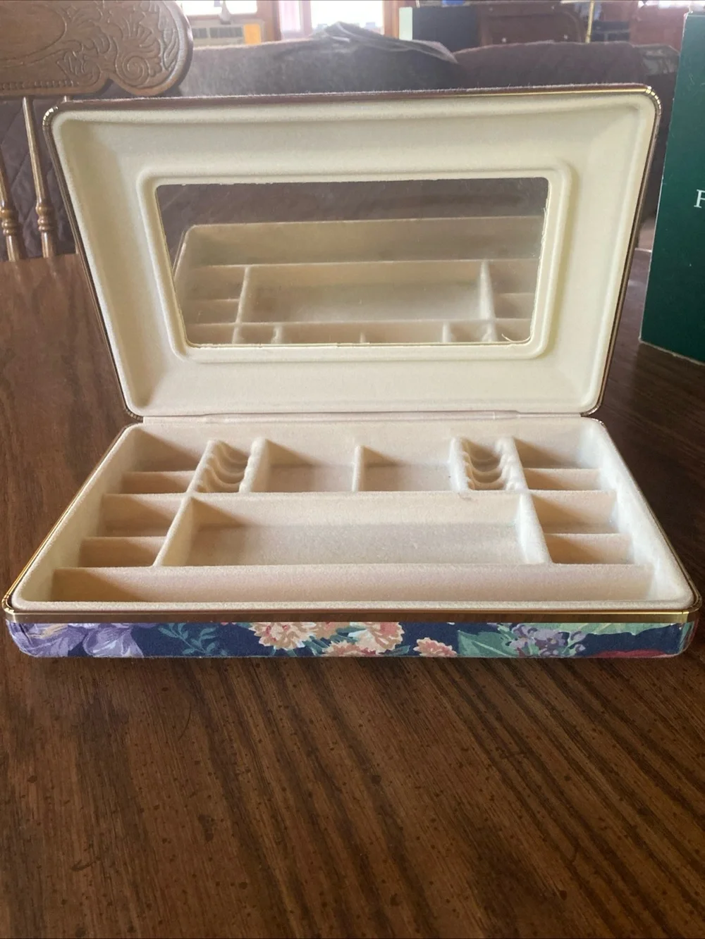 Hard case vintage Floral Jewelry Organizer Box with Mirror travel storage